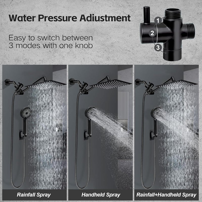 Yurnomy Shower Head,10”Rain Shower Head with Handheld Spray Combo with 11'' Angle Adjustable Extension Arm/Flow Regulator/Shower System,High Pressure Rainfall Shower Head Clean Bathroom,Matt Black - Image 3